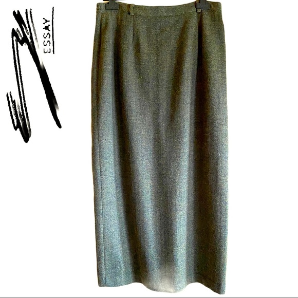 ESSAY Vintage Tweed Wool Maxi Pencil Skirt Green - Picture 1 of 5